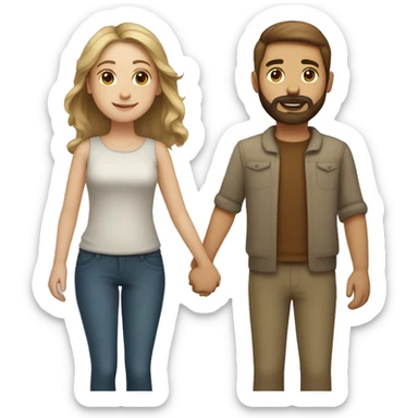 Couple holding hands, girl has light brownish complexion with medium hair and rectangular frames, The boy is white and has trimmed beard sticker