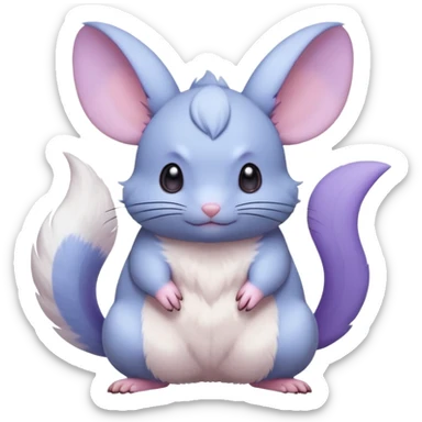 Light-pastel-blue rodent-chinchilla-Minccino-Pachirisu- Pokémon-Fakémon-fusion-hybrid-Pokémon-animal-creature, full body with purple-violet-pinkish round cheek markings  sticker