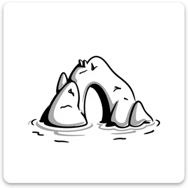 an island with a large hole or arch through it, surrounded by water, hand drawn doodle style sticker