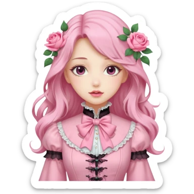 Gorgeous pastel anime lady with long hair and pink victorian style clothes and roses sticker