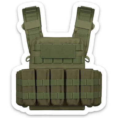 Green fatigue plate carrier bandolier with magazine pouch  sticker