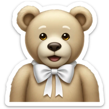 Light beige teddy bear with white bow on right ear sticker