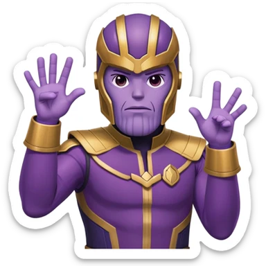 Thanos wearing a Squid Game guard uniform making a hand gesture sticker