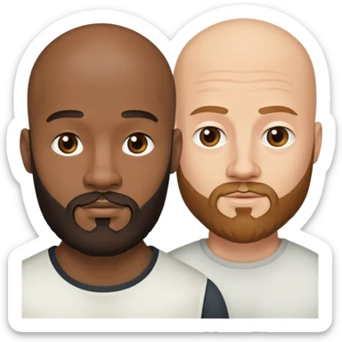 Two males, one African American the other Caucasian both have beards and both are bald  sticker