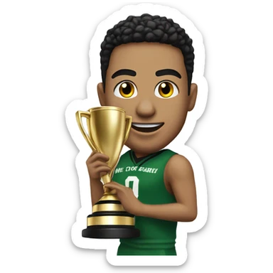 Jason Tatum with championship trophy saying we did it  sticker