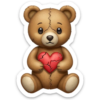 broken toy bear with a stitched heart sticker