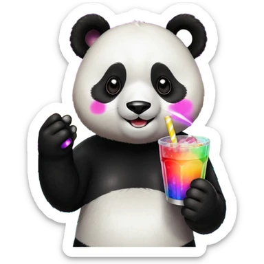 A panda holding a cup of punch, looking excited under disco lights.



















 sticker