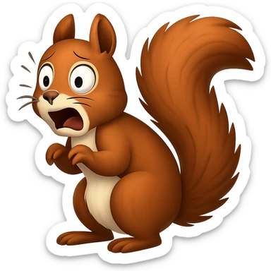 Make the squirrel look scared, with wide eyes and a startled expression, in apple emoji style, with no background (transparent). sticker