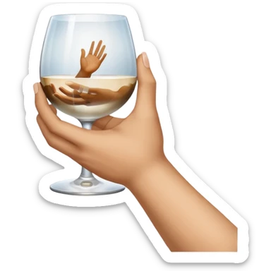 a hand holding a glass, above the glass is painted the creation of Adam sticker