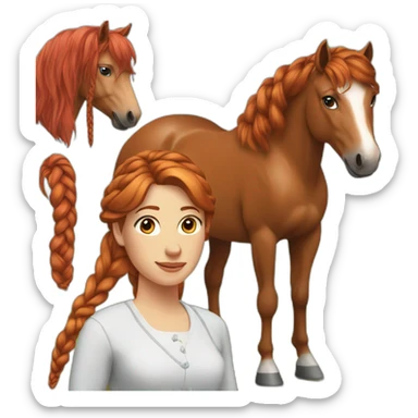 Horse next to a red-haired woman with braided hair sticker
