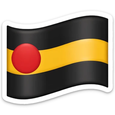 a rectangular flag split horizontally with the top half solid black and the bottom half solid red with a medium-sized yellow circle in the middle sticker