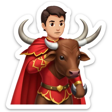 matador with red cape facing a charging bull sticker