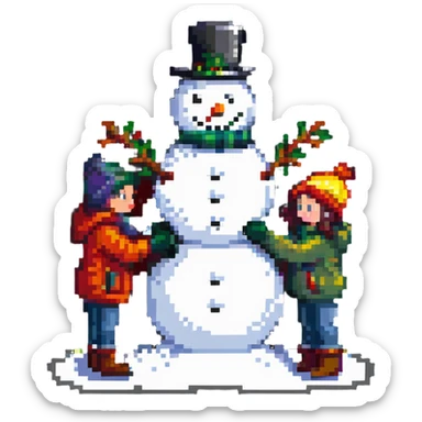 kids building a snowman sticker