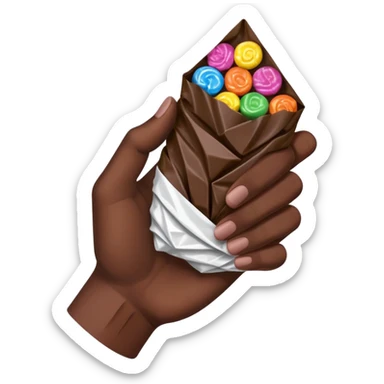 Dark skin tone hand holding candy wrapper sticker