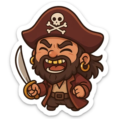 humorous Caribbean pirate with exaggerated expression, gold teeth and earrings sticker
