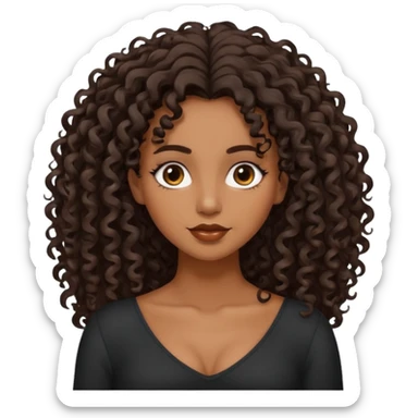brown skinned lady with curly black hair, shoulder long hair, messy, nice curves sticker