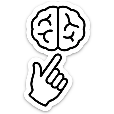 a hand with detailed fingers pointing to a brain sticker