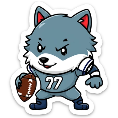 wolf wearing football jersey and helmet sticker