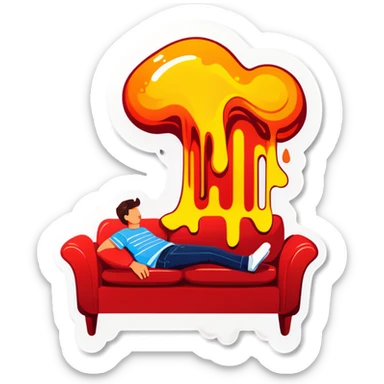 Person melting into a couch sticker