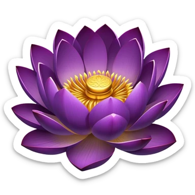 Elegant purple lotus flower with rich violet petals and golden center, accompanied by botanically accurate lotus leaf with distinctive notch and upturned edges sticker