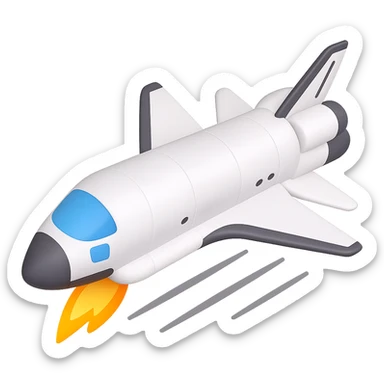 Make the space shuttle look like it is flying, with motion lines or a sense of movement, in the style of emoji. No background, transparent. sticker
