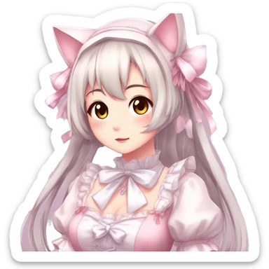 Gorgeous anime style catgirl with blushing face with maid outfit laces idol model kawaiicore pearly petite simplistic aesthetic trending style sticker