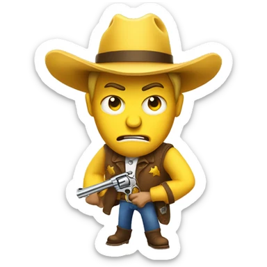 Angry yellow cowboy holding revolver sticker