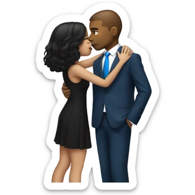 Guy in black suit with a blue tie kissing a girl in a short blue dress sticker