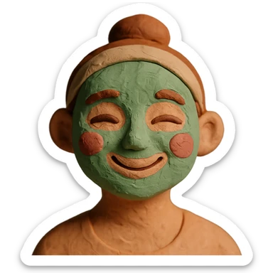 a smiling face covered in green clay mask, claymation style sticker