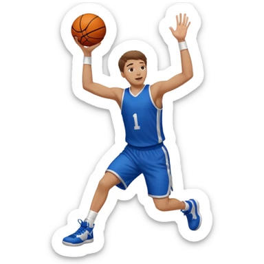 A white man with brown hair with one basketball, doing a layup sticker
