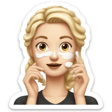 white girl applying cream on face sticker