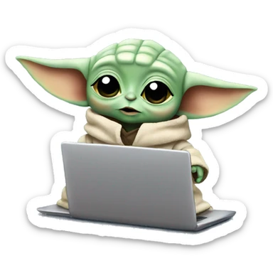 A cute Baby Yoda from Star Wars with a laptop sticker