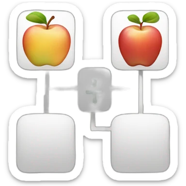 grid with lines connecting matching pairs, such as a small '1' connected to a 'one' or a simple drawing of an apple connected to the word 'apple' sticker