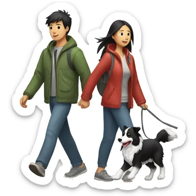 A Chinese person is walking a Border Collie. sticker