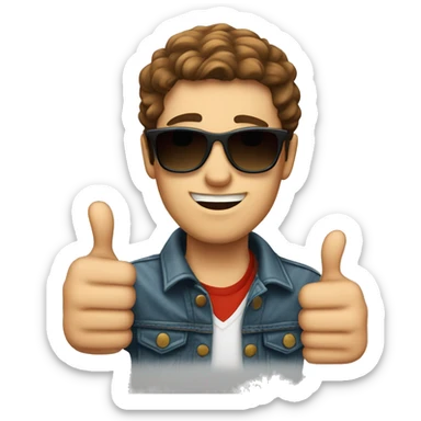 White skinned brown hair Young man with Thumbs up wearing cool sunglasses  sticker