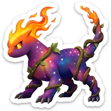 Elemental Forty Fiery Sparky Fierce Colorful Gradient Sparkly Nebular Starry Flaming Viney Vinal Dusky Aurorus-Amaura-Auroras-Pokémon-Fakémon-creature sticker