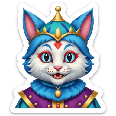 crazy colorful cute little cat jolly joker, medieval, vintage, court jester, mac os icon, blue color sticker