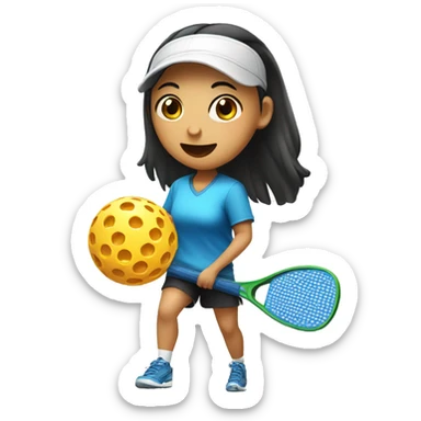 Asian girl is playing pickleball sticker