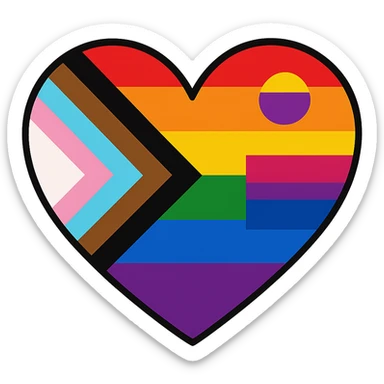 heart with Pride theme, rainbow colors, inclusive symbols, vibrant and celebratory sticker