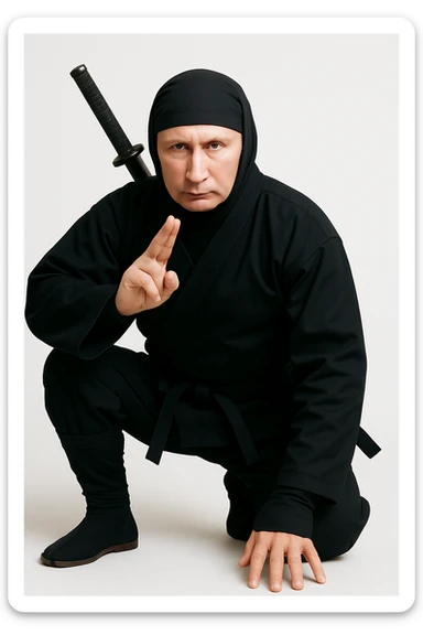 Realistic Putin as a ninja, white background, full body sticker
