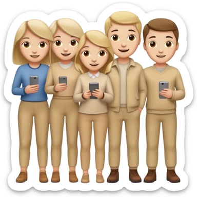4 white girls and 2 white boys in beige clothes sticker