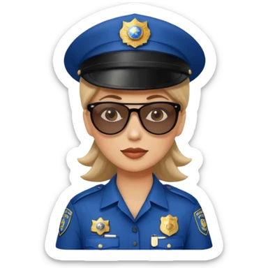 woman police with hair style and hats and sun glasses sticker