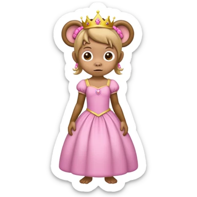 a monkey with braces, whereing a pricess dress, and pigtails sticker