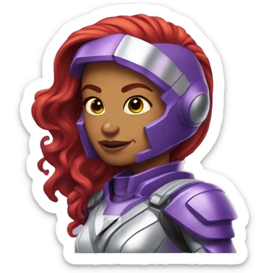 dc comics starfire red hair; purple silver spacesuit; hreen eyes sticker
