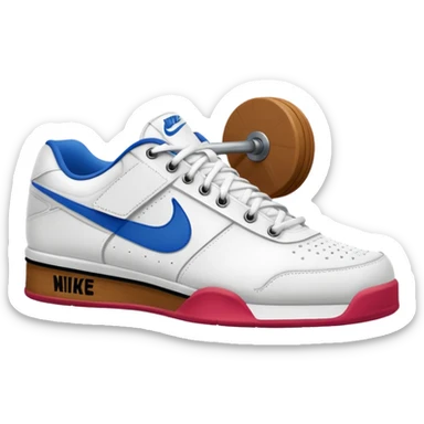 nike white low top tennis shoe weight lifting gum bottom sticker