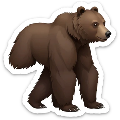 Realistic dark brown grizzly bear on all four legs, minimalist style, natural pose, side view, darker fur sticker