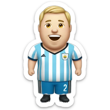 white man. Obese. argentina soccer uniform. laughing tears sticker