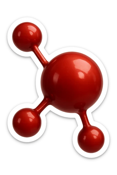 molecola chimica 3d rossa iperrealistica fluttua in aria, 4k sticker