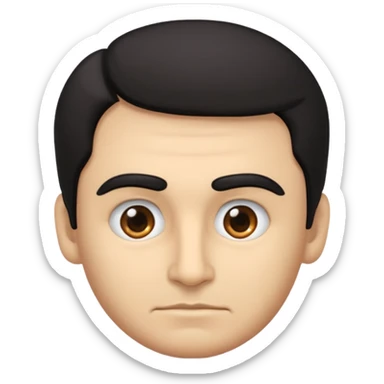 emoji a medio cuerpo hasta la cintura, hombros anchos, de un hombre, con cejas gruesas inclinadas hacia abajo, nariz medio grande, hombros anchos, sin sonrisa, hombros anchos, cabello medio ondulado con un corte juvenil, cabello negro. ojos negros. sticker
