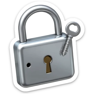 A chrome silver lock and key emoji, smooth metallic surfaces, glossy reflections, luxury swag vibe, minimal iOS emoji style, centered on clean white background sticker